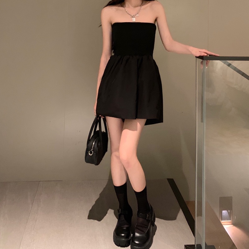 Xiaozhainv Đầm Mini Dáng Chữ A Lưng Cao Hở Lưng Phong Cách Hàn Quốc Quyến Rũ Cho Nữ