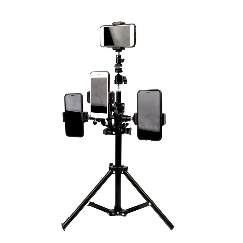 Bộ Dụng Cụ Livestream Tích Hợp 4 Kẹp Điện Thoại, Có Đèn Led Điều Chỉnh 3 Chế Độ