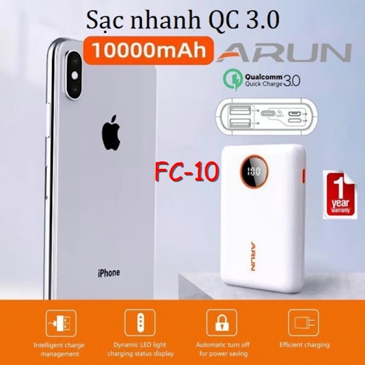 Pin dự phòng Arun 10000mah FC10 có LCD