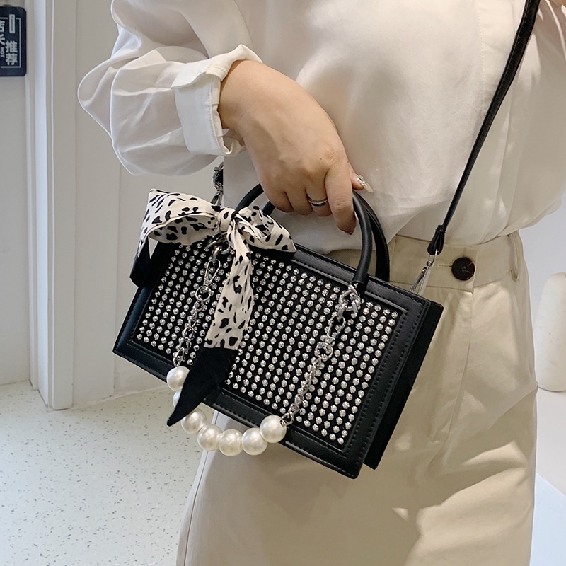 Túi Đeo Chéo Hình Vuông Nhỏ Đính Đá Lấp Lánh Thời Trang Cho Nữ