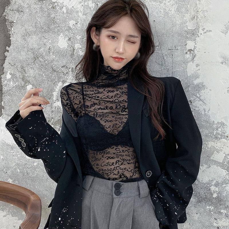 Áo Tay Dài Phối Ren Xuyên Thấu Thời Trang Mùa Thu Quyến Rũ Cho Nữ