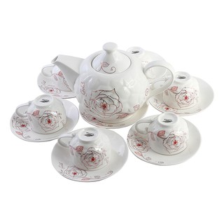 Bộ ấm chén hàn quốc cao cấp vân nổi hoa hồng đỏ