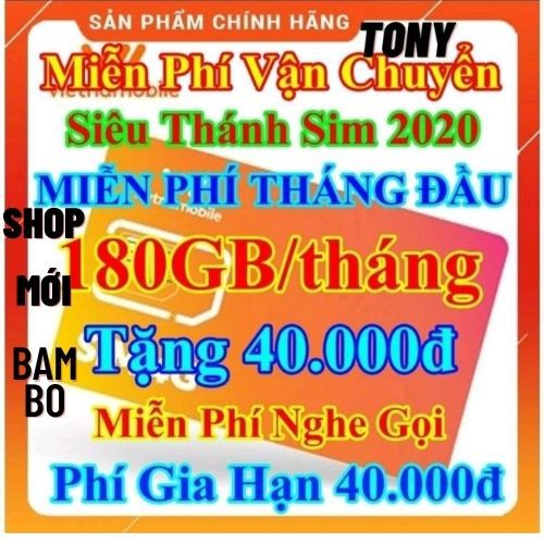 Sim 4G, sim VIETNAMOBILE 180GB/ tháng, miễn phí tháng đầu, nghe gọi nội mạng miễn phí, sim siêu rẻ gia hạn 40k