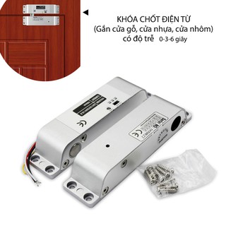 Khóa chốt cửa điện từ gắn cửa gỗ-nhựa-nhôm, loại thường mở 12VDC có độ trễ 0-3-6 giây