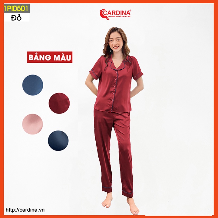 Đồ bộ pijama nữ CARDINA  chất lụa satin Nhật cao cấp áo cộc tay quần dài đơn giản nhẹ nhàng 1Pi05.