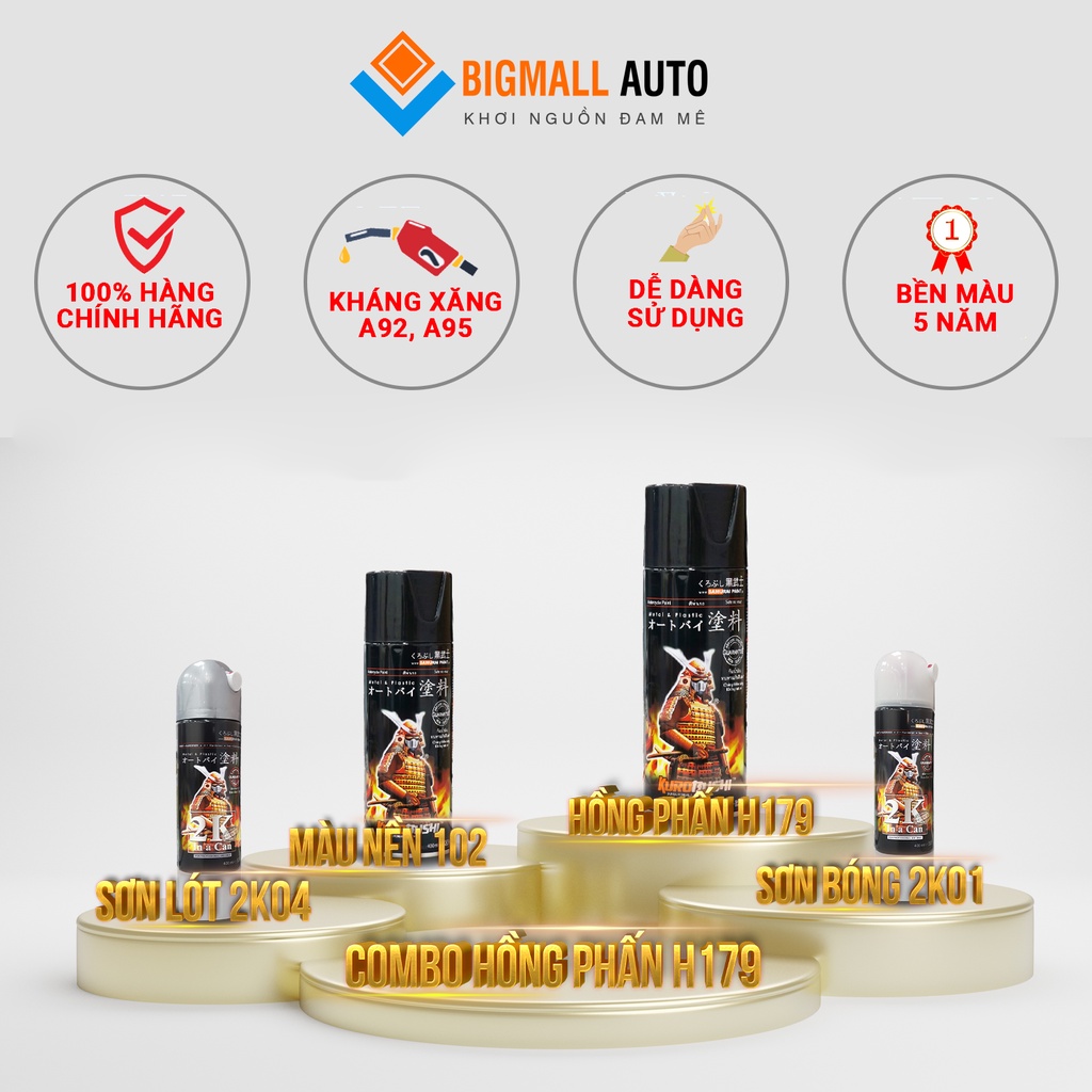 Combo Sơn Samurai màu hồng phấn H179 loại 2K chuẩn quy trình độ bền 5 năm gồm 4 chai 2K04 - 102 - 179 - 2K01