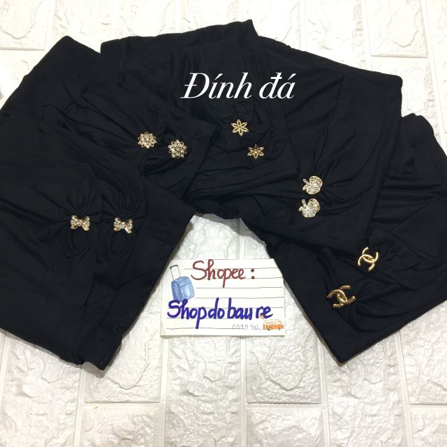 Quần ngố bầu cotton co giãn 4 chiều dành cho mẹ bầu mặc nhà mùa hè (ốp ren, đính đá, Ren nơ, mèo) - 𝐐𝟓𝟐