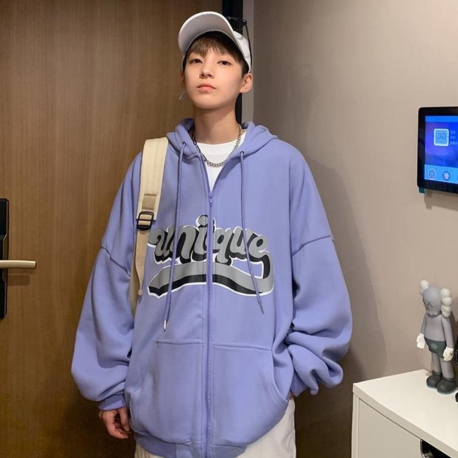 Áo khoác có nón in chữ phong cách Hong Kong cho nam