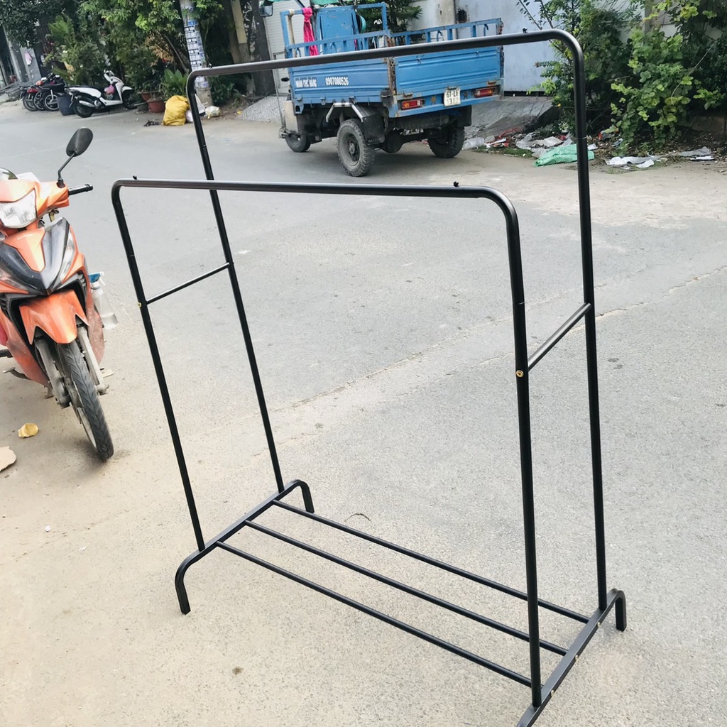 Kệ treo quần áo 2 tầng (R55xD110xC142cm) khung sắt sơn tĩnh điện 3 lớp chắc chắn, có tầng để giày, dép, đồ,...