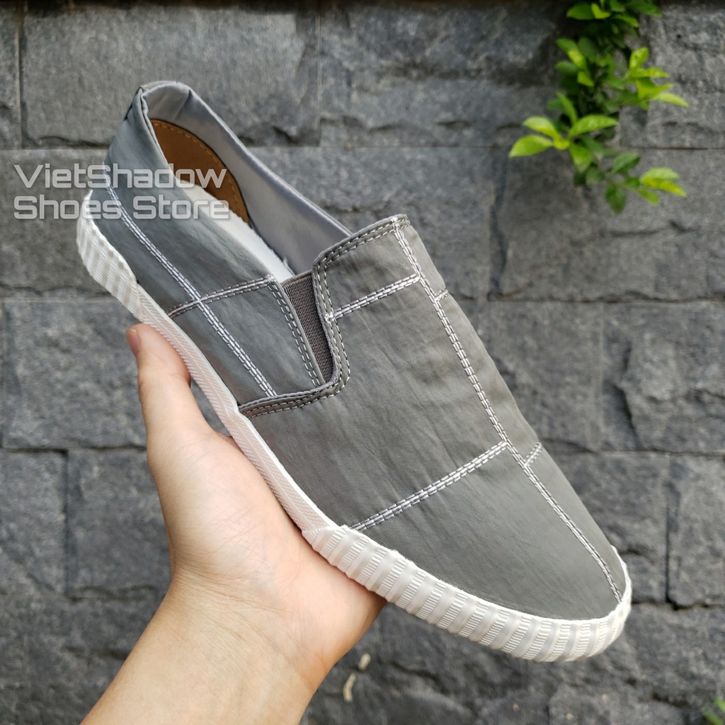 Slip on nam cao cấp BAODA - Bao độc, bao đẹp - Chất liệu vải gió 4 màu đen full, đen trắng, xám và khaki - Mã 9070