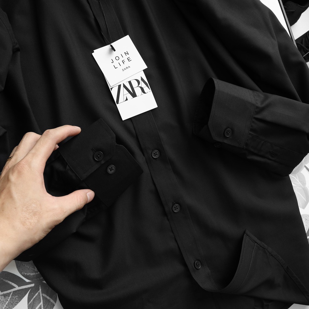 Áo sơ mi nam ZARA tay dài màu ĐEN vải poplin lụa không nhăn - ĐỈNH CAO NAM TÍNH
