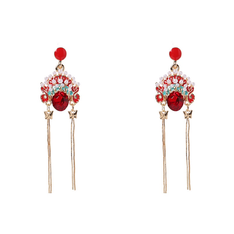 Khuyên Tai Tua Rua Màu Sắc Đỏ Phong Cách Trung Hoa Cổ Điển