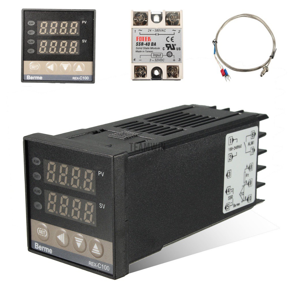 100-240V 50/60HZ Digital PID Temperature Controller 40A SSR K Thermocouple Sensor LCD Temperature Controller