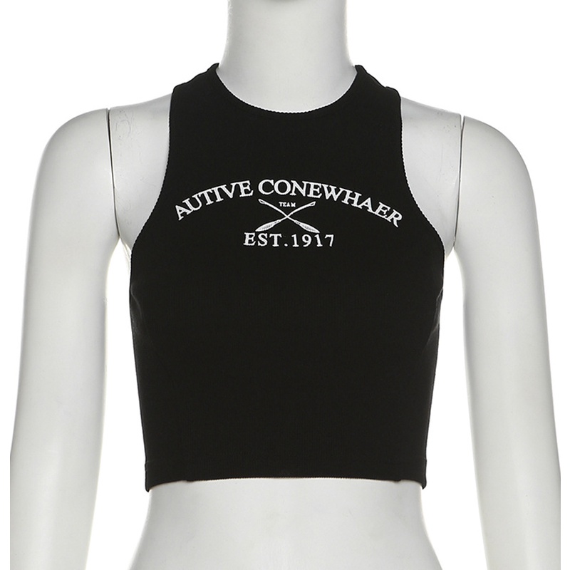 Áo Tank Top Cổ Tròn Dáng Ôm In Chữ Kiểu Đường Phố Cá Tính Cho Nữ