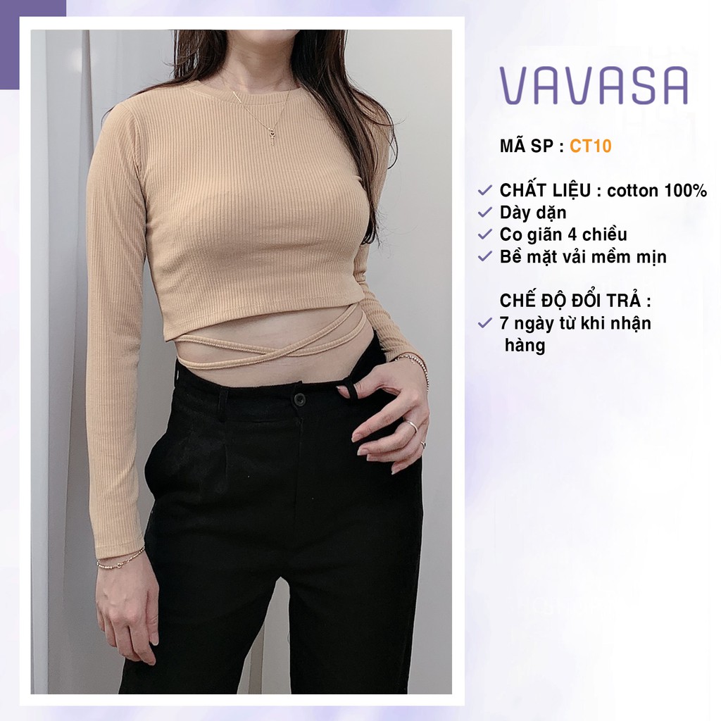 Áo croptop nữ tay dài kiểu ôm 2 dây trơn cổ tròn bigsize thun body VAVASA CT10 | BigBuy360 - bigbuy360.vn