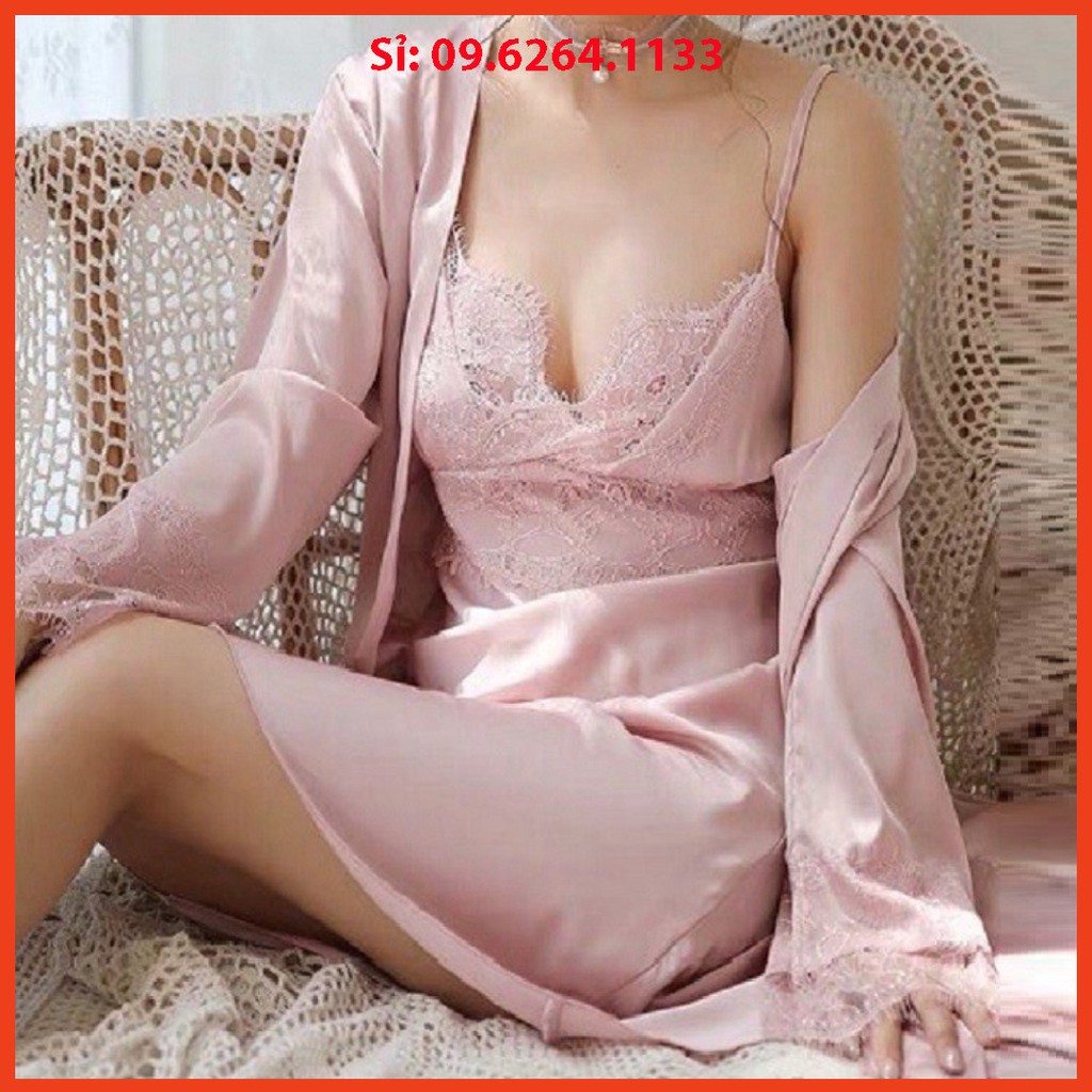 [HÀNG QC CAO CẤP] Đồ ngủ sexy gợi cảm gồm váy ngủ và áo choàng lụa mềm mượt Hàng Quảng Châu giá rẻ -MS MNT Giá rẻ nhất