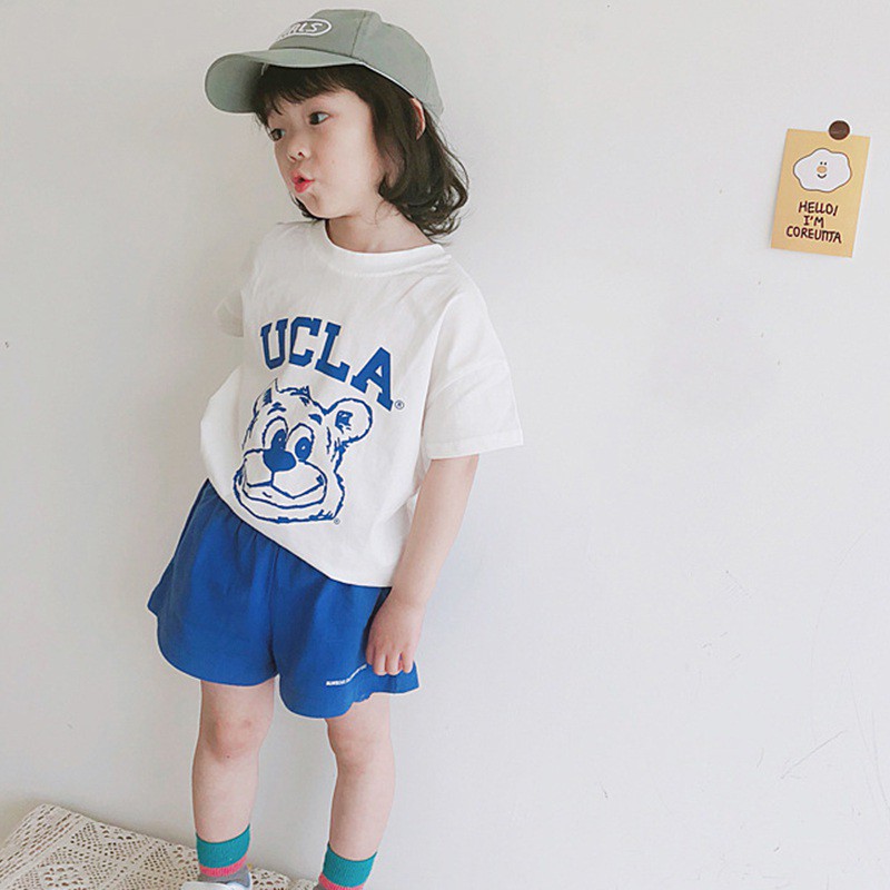 Set Áo Thun Tay Ngắn Phối Quần Short Kiểu Hàn Quốc Thời Trang Mùa Hè Dễ Thương Cho Bé Trai
