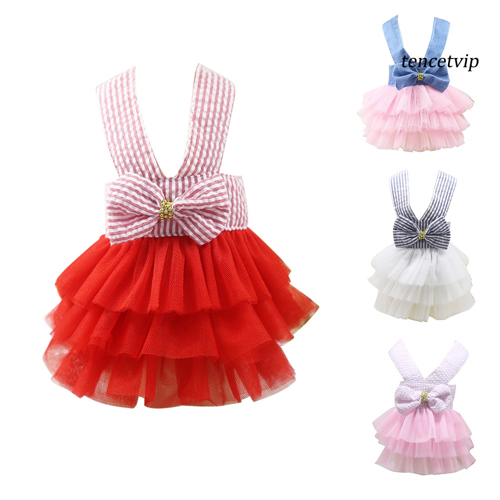 Đầm tutu xòe kẻ sọc vải tuyn phối nơ thời trang mùa hè cho cún cưng