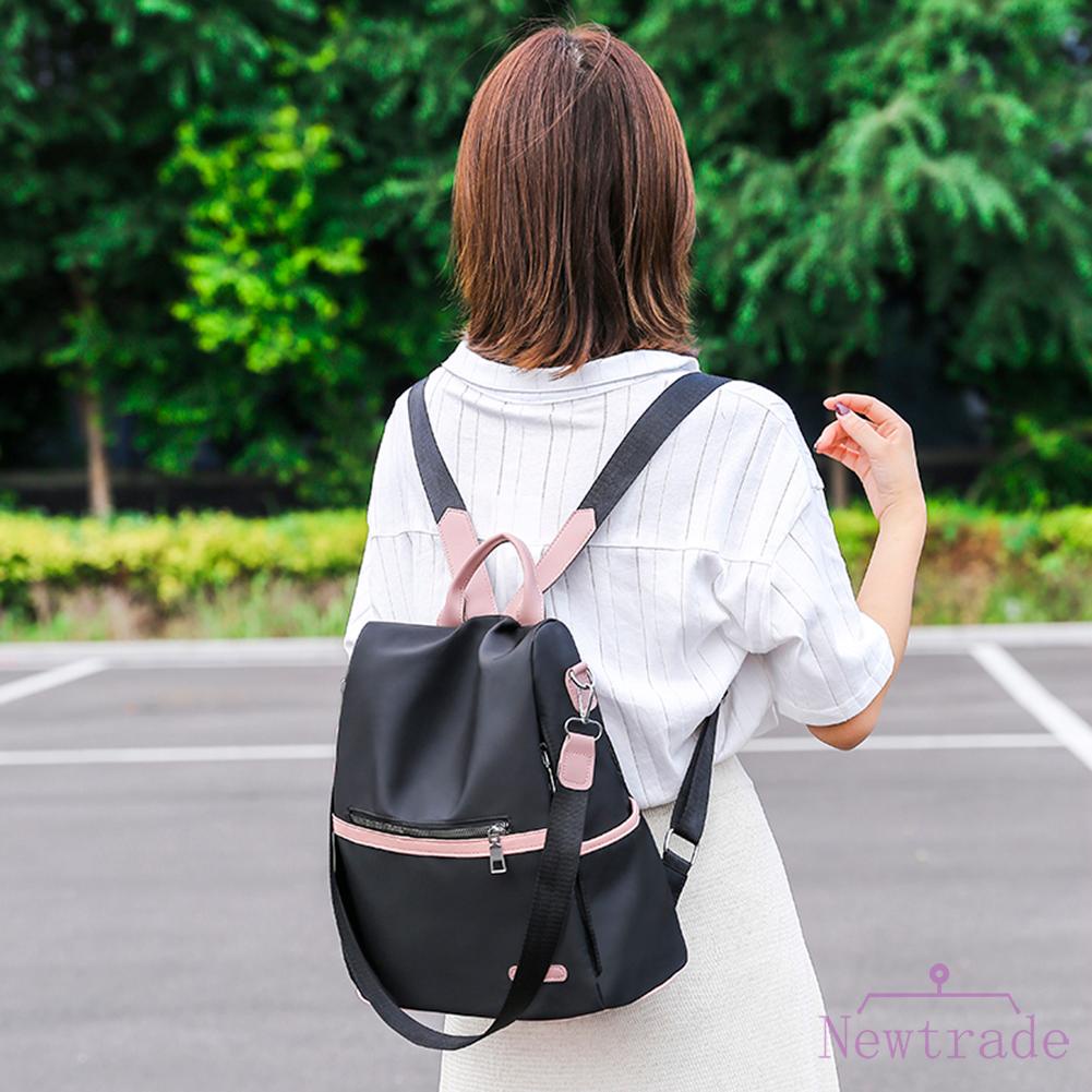 ♈ Popular Fashion Women Oxford Cloth Hit Color Backpacks Travel Anti-theft Knapsacks