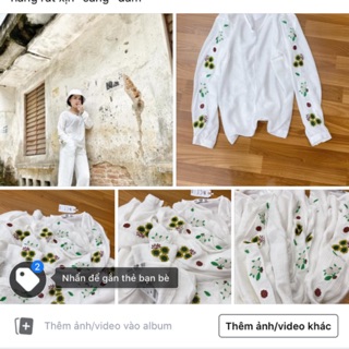 Áo thêu chỉ lá xanh cầu tay vải gân xước