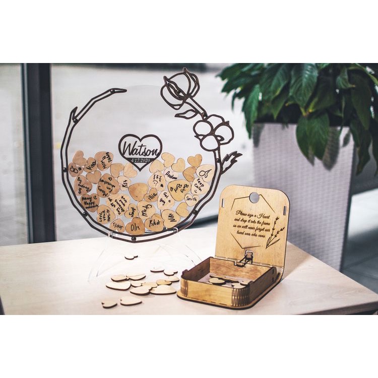 Hộp Thả Tim Cưới  Hình Tròn Trong Suốt Viền Hoa Hồng Kèm Ảnh Thật| Thao Wedding Guestbook