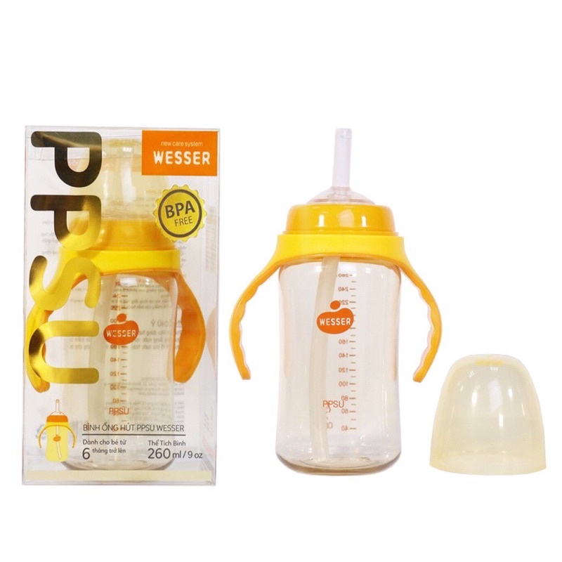 Bình uống nước ( ống hút) PPSU/PP Wesser 250ml/260ml