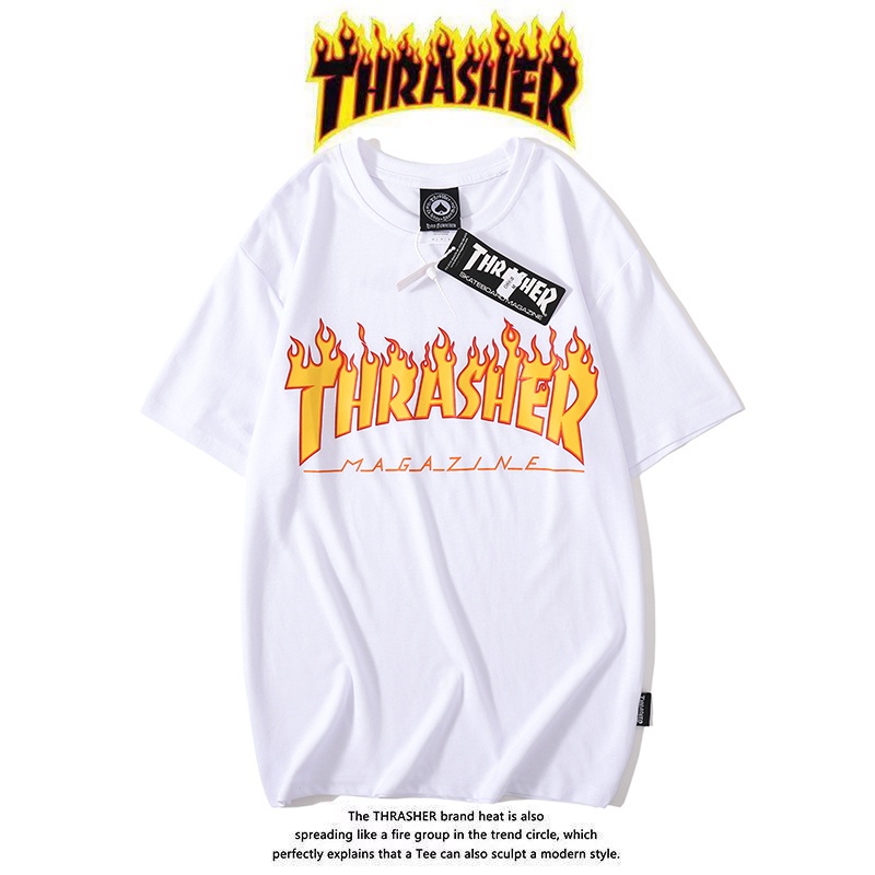 Goods In Stock Áo thun Cotton tay ngắn In hình Thrasher cổ điển thời trang thường ngày cho nam và nữ