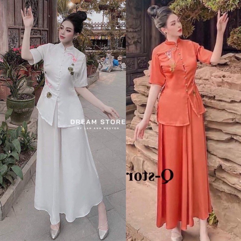 ĐỒ LAM ĐI CHÙA # CỔ TÀU LỤA THÊU CÁ NGỌC