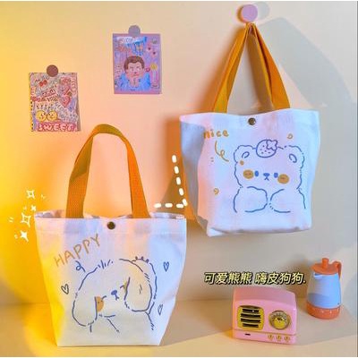 Túi tote xách tay mini vải canvas in họa tiết nhiều mẫu tùy chọn đáng yêu dành cho nữ
