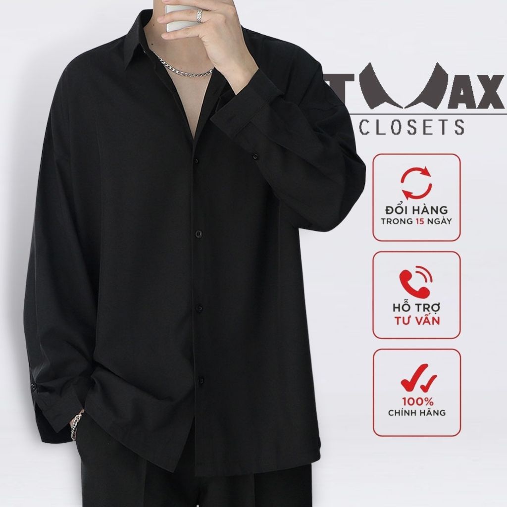 Áo sơ mi nam TMAX CLOSETS dài tay Unisex vải lụa cotton trượt trơn, form rộng , chất  mềm mịn, thoáng mát  mã TM-SM1011