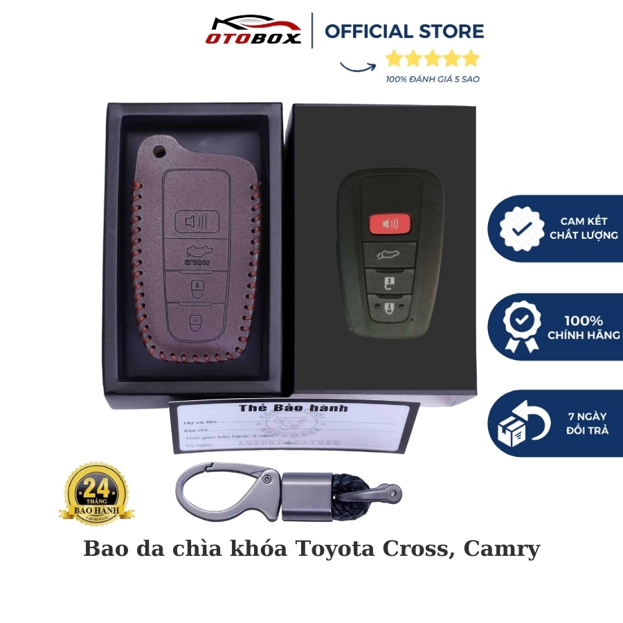 Bao da chìa khóa ô tô xe hơi Toyota camry, altis, cross chìa khóa 4 nút smartkey da thật chống xước chính hãng OTOBOX