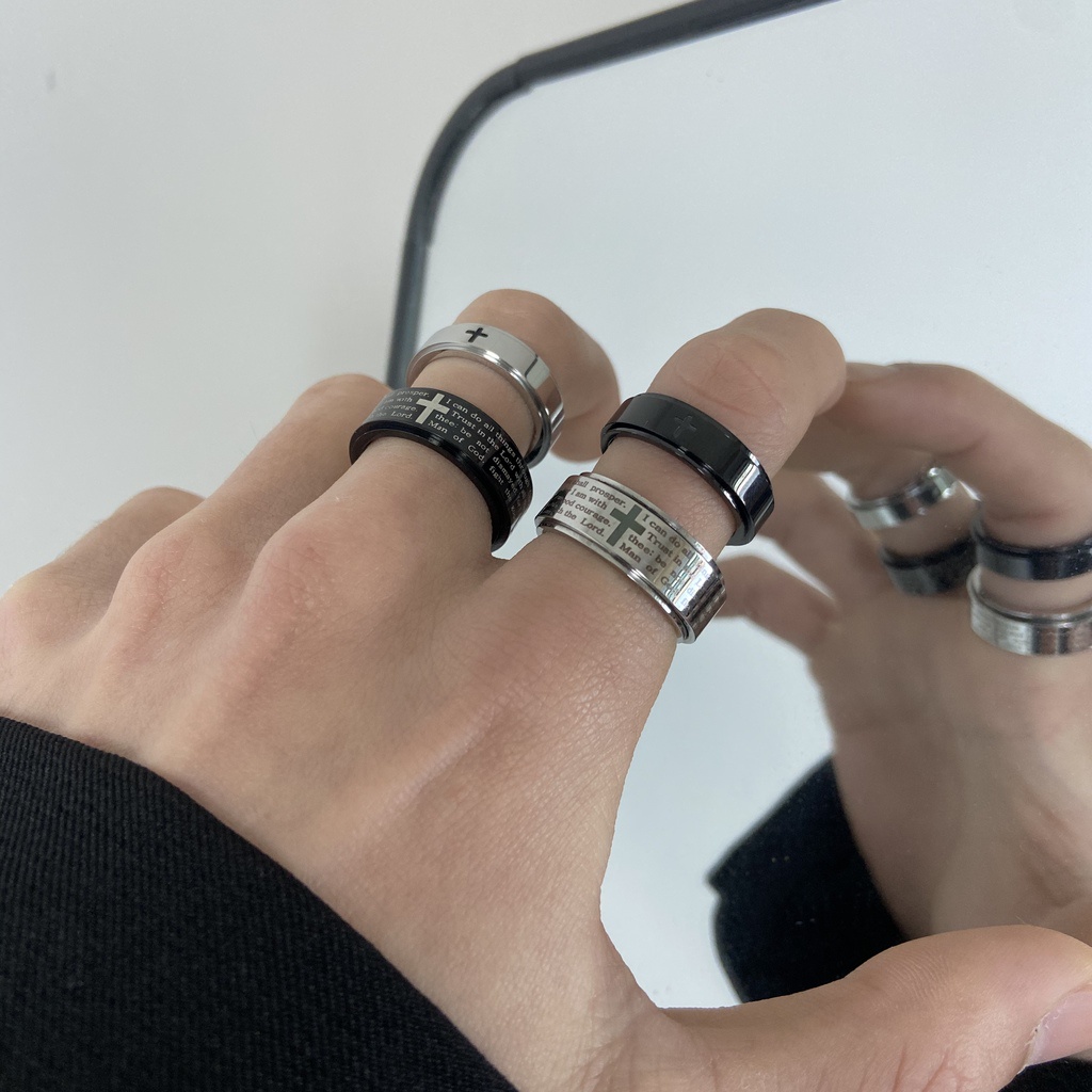 Nhẫn Đeo Tay Kim Loại Khắc Chữ Thời Trang Unisex