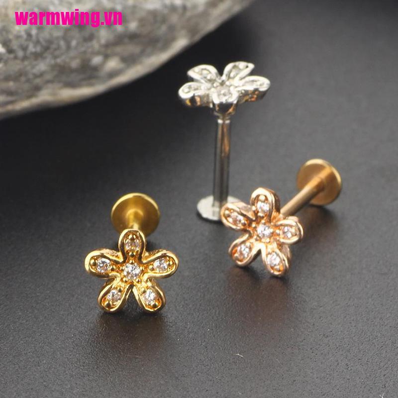 Khuyên tai dạng xỏ sụn tai bằng thép không gỉ hình hoa