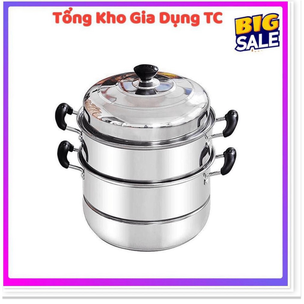 Nồi hấp xửng hấp 3 tầng hấp gà xôi bánh bao chất liệu inox cao cấp size 28cm dùng được bếp từ