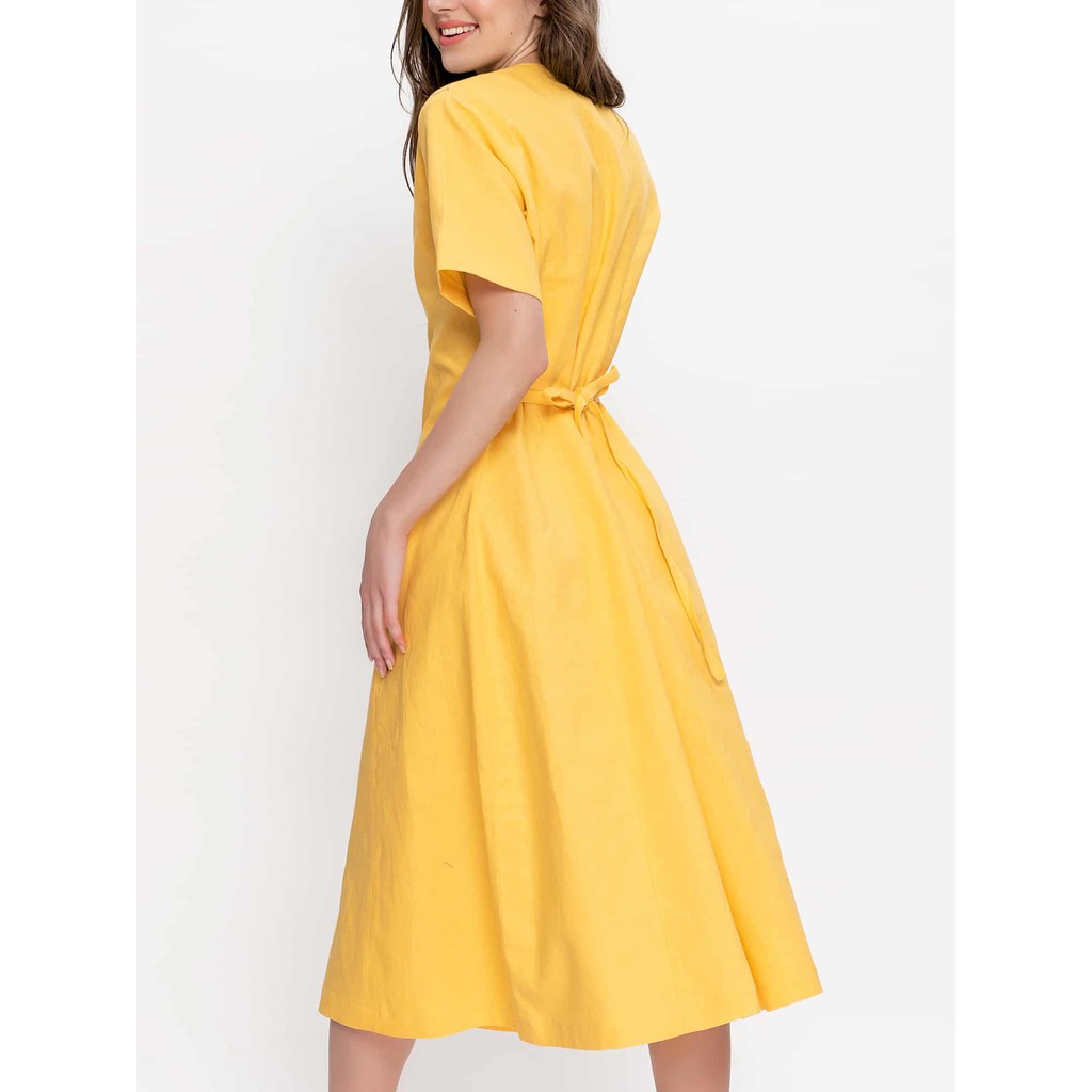 Đầm Linen Ngắn Tay Vàng - YV LE & CO | BigBuy360 - bigbuy360.vn