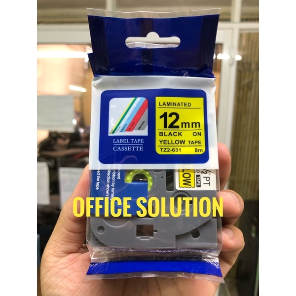 Nhãn in TZ2-631 dùng cho máy Brother PT-E110 - Chữ đen trên nền vàng 12mm x 8m