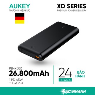 Pin Dự Phòng Aukey PBXD26 26800mAh Sạc Nhanh QC 3.0, PD 45W In/Out Hàng Chính Hãng