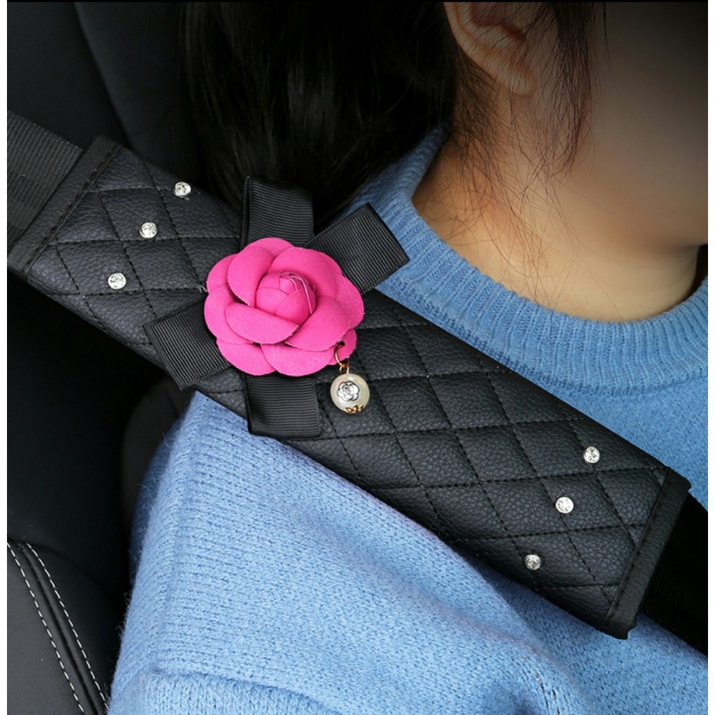 Đệm Da Bọc Dây Đai An Toàn Đính Đá Trang Trí Xe Hơi Sang Trọng