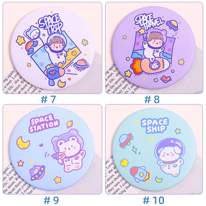 Gương Trang Điểm Mini Hình Tròn Họa Tiết Hoạt Hình Xinh Xắn