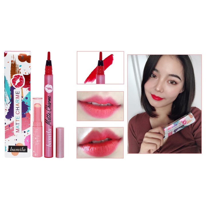 Set 2 cây son Lì Bamila gồm son bút và son dưỡng Hàn Quốc