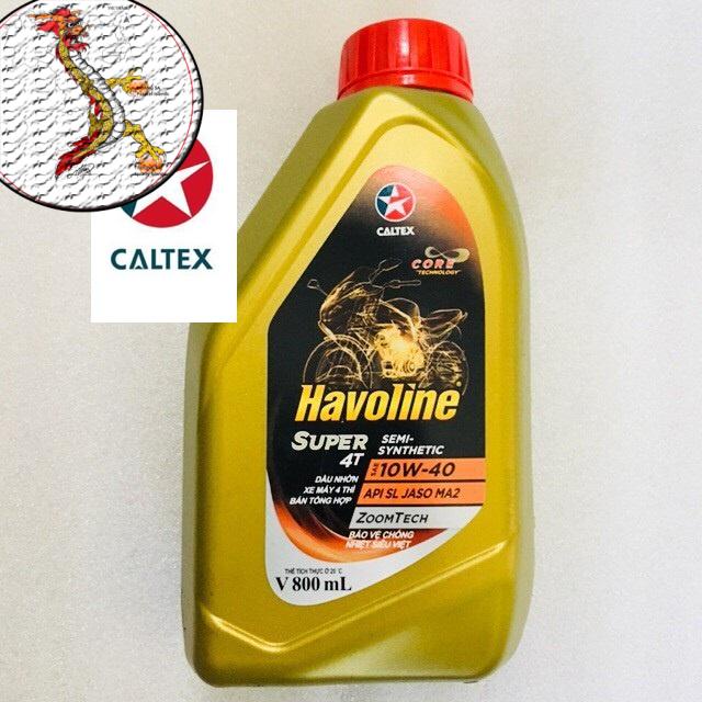 [Ảnh thật]nhớt Havoline 10W40 chai 800ml, Nhớt Havoline Super 4T Semi-Synthetic SAE 10W-40 API SL JASO MA2 chai 800ml