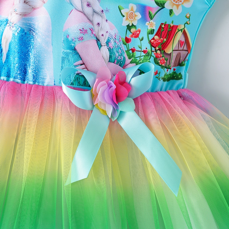 Váy elsa cho bé gái 3-8 tuổi kiểu dáng cầu vồng xinh xắn