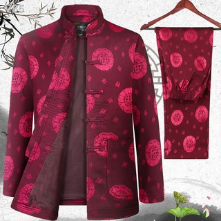 ◇Người trung niên và cao tuổi Tang phù hợp với nam giới áo khoác dài tay phong cách Quốc gia sinh nhật ông nội quần