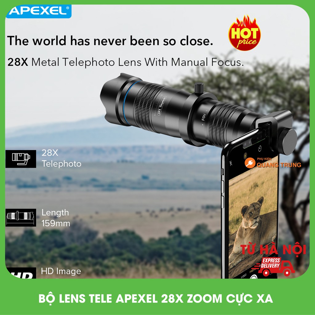 Bộ ống kính,lens tele apexel 28X siêu zoom xa,dành cho điện thoại