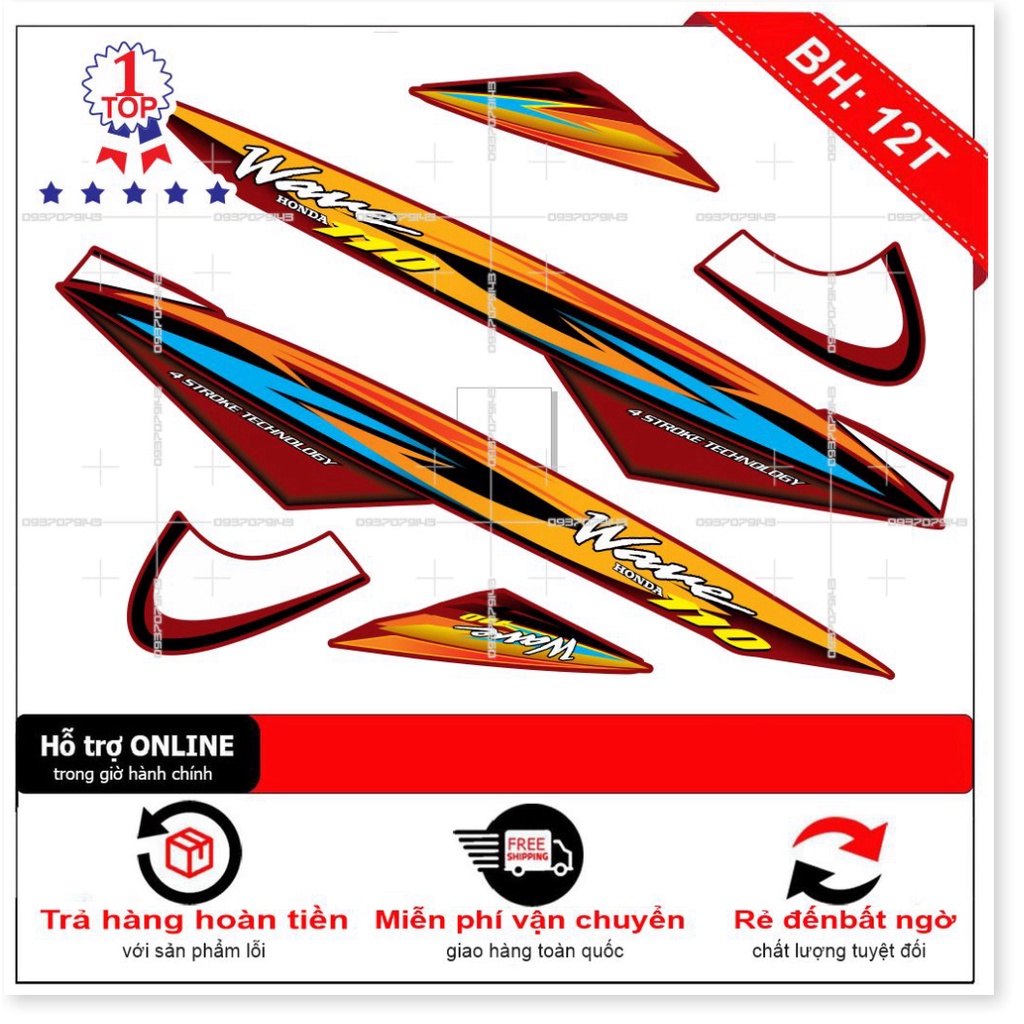 ( Quí khách vui lòng mang ra tiệm cho thợ dán ) Tem wave nhỏ đời đầu 110 dán xe đỏ