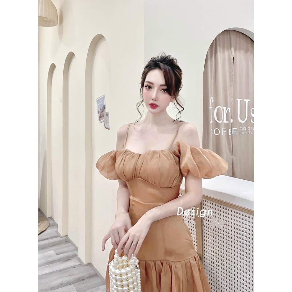 Đầm Trễ Vai Đuôi Cá Tay Phồng AU.Design Đi Tiệc Tôn dáng Chanh Sả