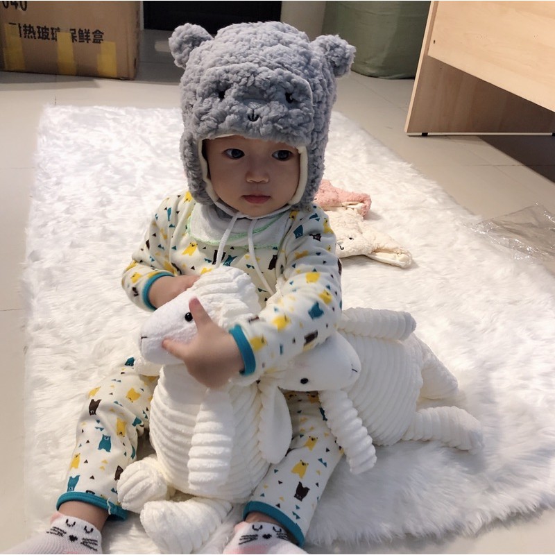 Mũ len lông cừu cho bé Happy Bear - Mũ lông cừu hình gấu cho bé