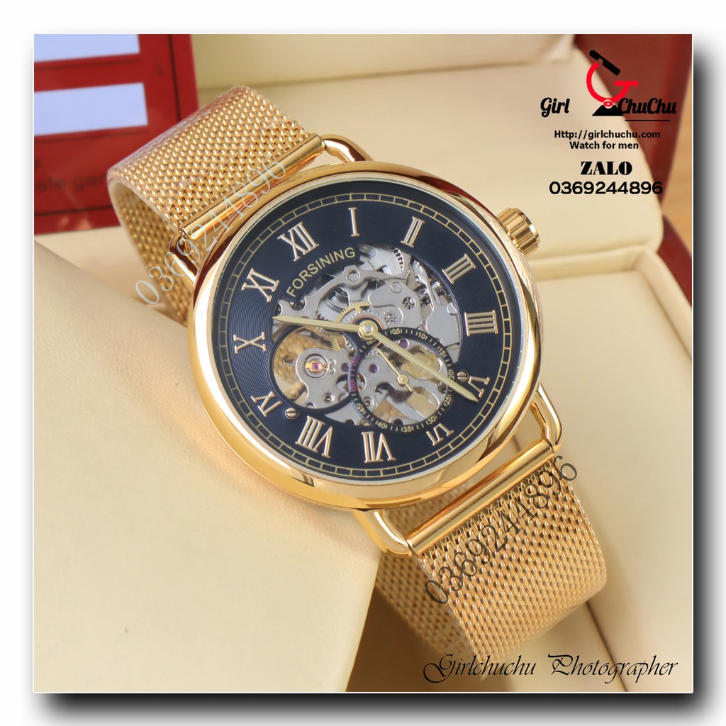 Đồng hồ nam Forsining full cơ mạ vàng gold nhìn cực sang trọng và đẳng cấp, kiểu máy nhỏ gọn đeo ôm tay
