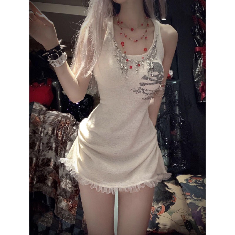 Đầm không tay dáng ôm Hoạ Tiết Đầu Lâu Thiết Kế Ôm Sát Tôn Dáng Y2k 2023