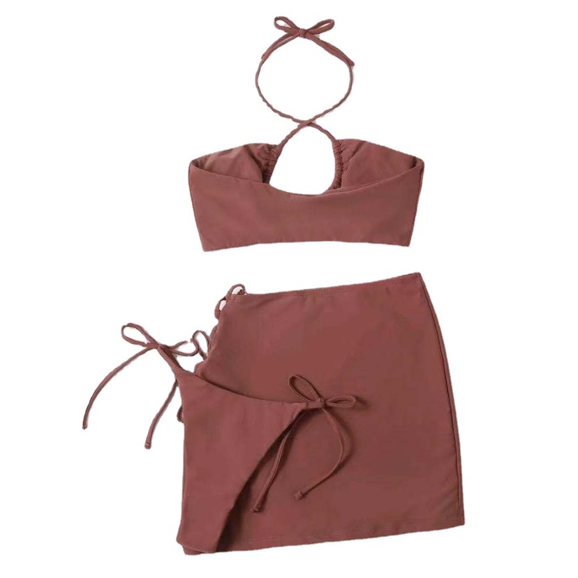 [BKN1512] &lt;ÂU&gt; SET BIKINI 3 MÓN NÂU KÈM CHÂN VÁY ĐAN DÂY